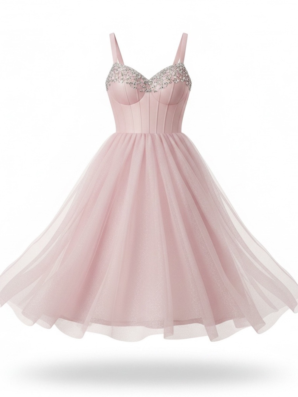 New Pink Chiffon Tulle Party Dress with Beaded Bodice. Size small